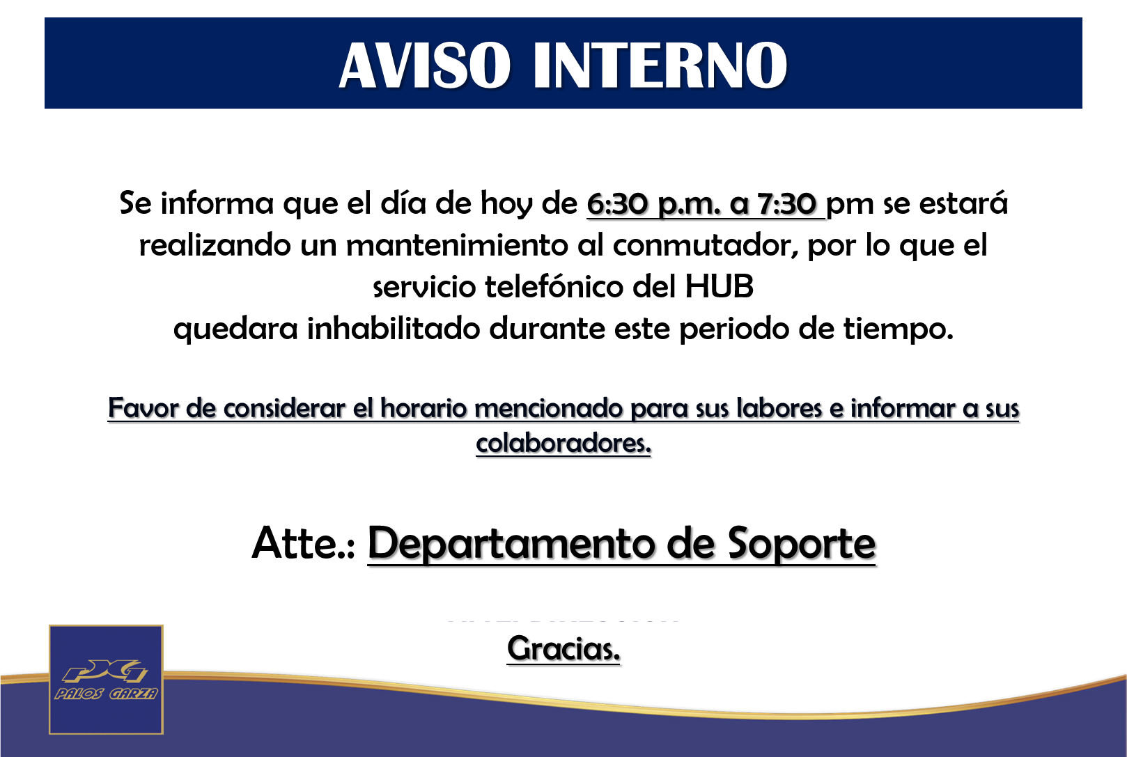 Aviso Interno-Mantenimiento Conmutador